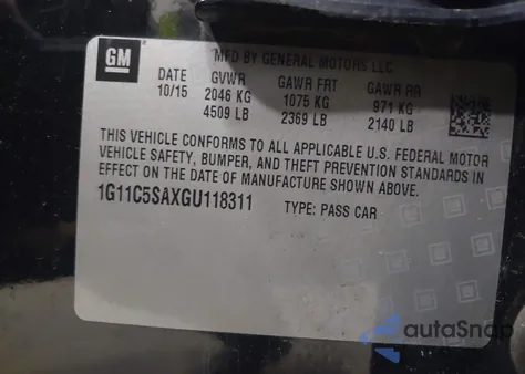 2016 Chevrolet Malibu Limited Lt из США, поврежденный, VIN 1G11C5SAXGU118311